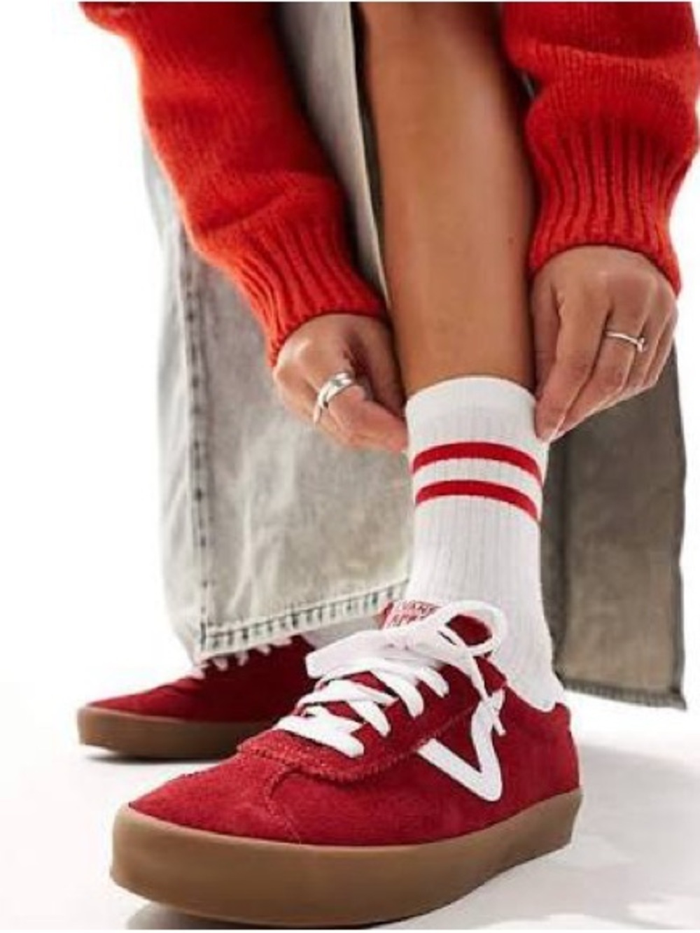Vans Red Suede Sneakers with White Stripe and Gum Sole